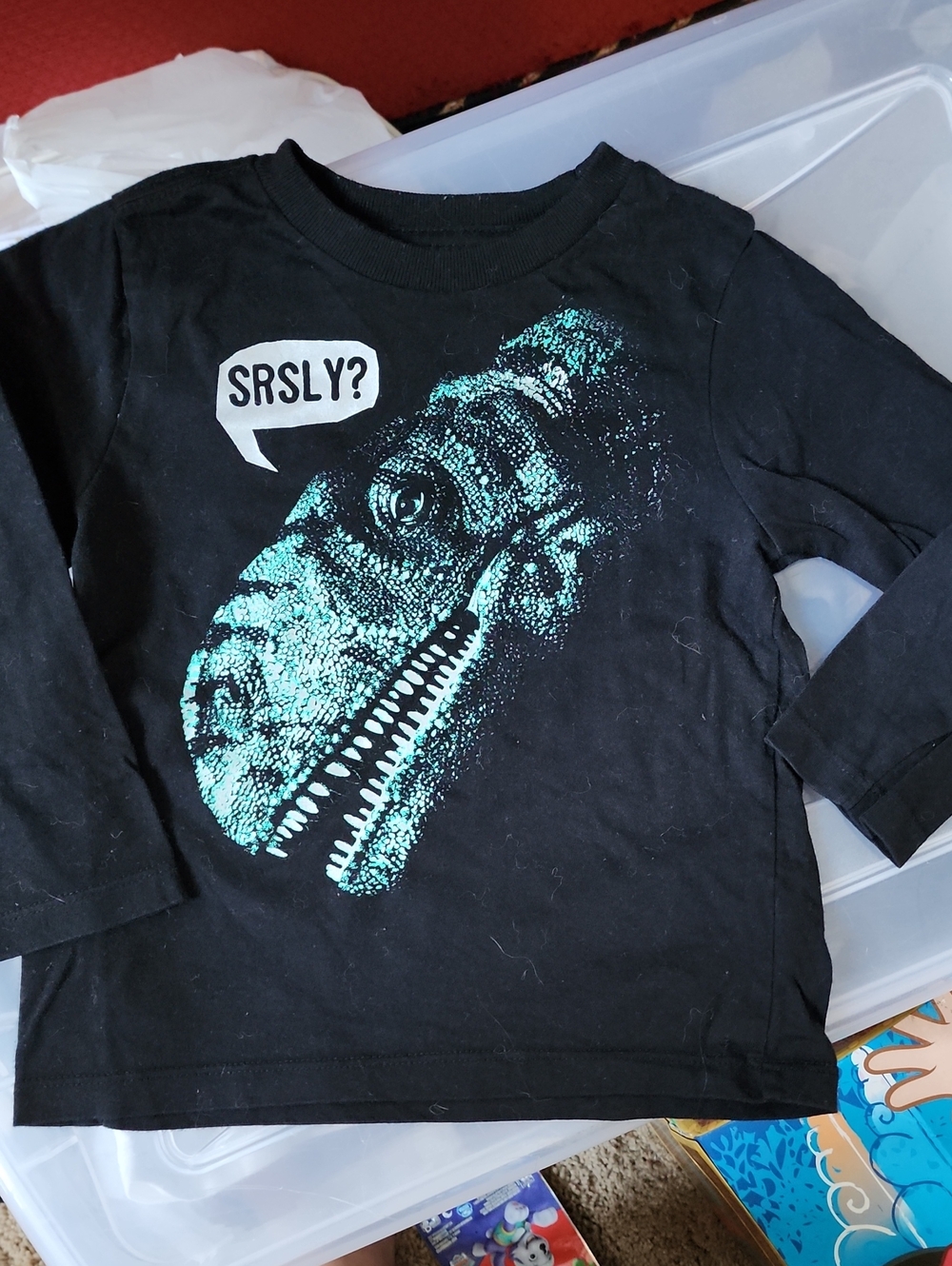 Sz 18-24 Months The Children's Place Black Cotton Long Sleeve T-Rex Graphic Tee